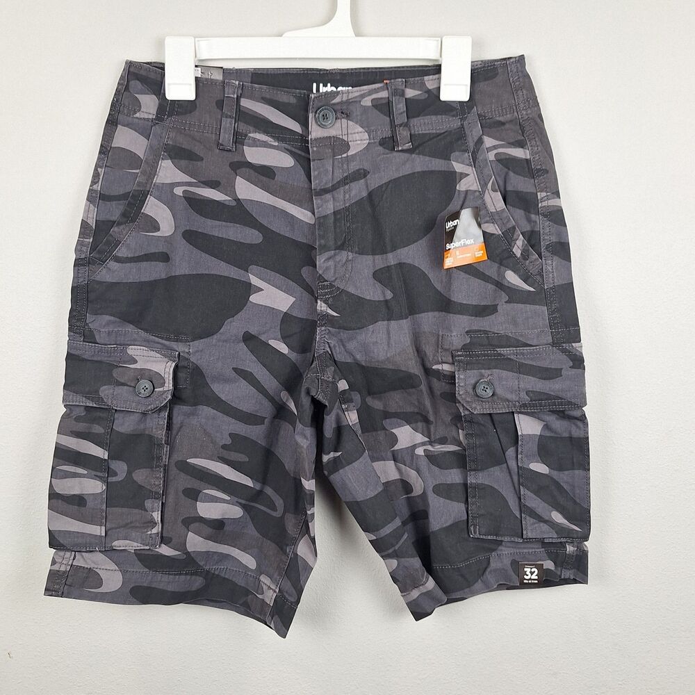 Urban Pipeline Superflex Cargo Shorts Men’s 32 Black Camo NWT